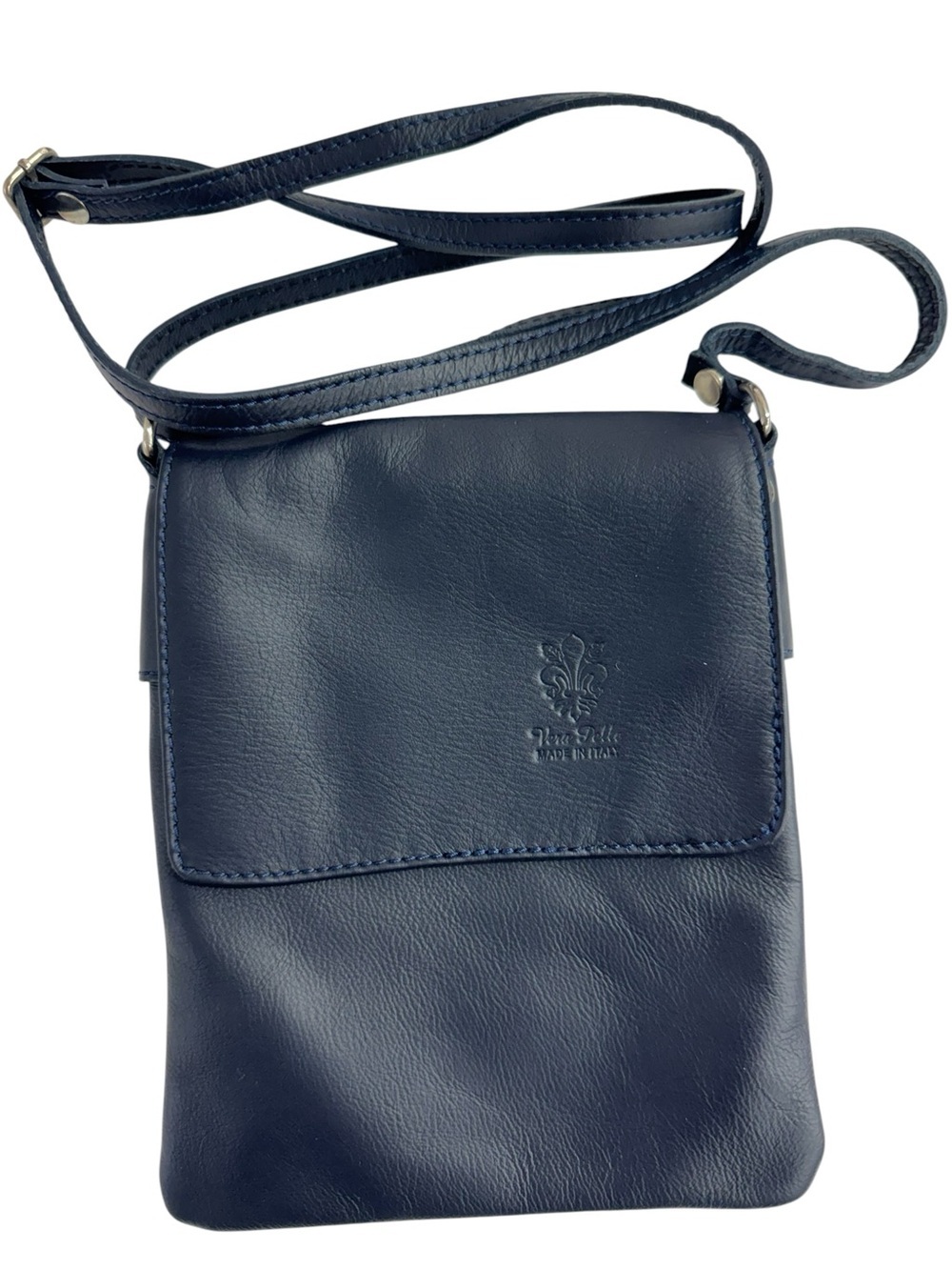 Vera Pelle Navy Leather Messenger Crossbody